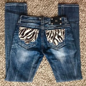 EUC! LONG Miss Me Cowhide Jeans Straight Leg
